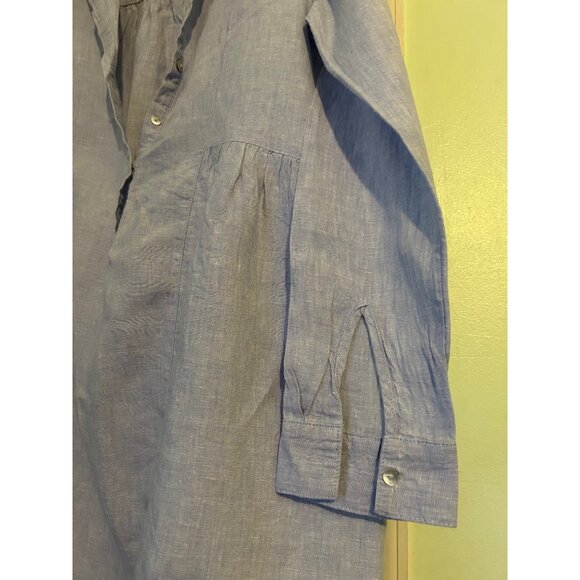 Halston Linen Shirtdress Shell Buttons Pockets Chambray Blue 100% Linen Size S - Picture 15 of 15